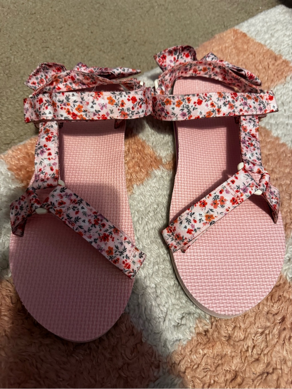 Time and Tru Pink Floral Bow Strap Sandals